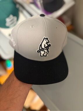Chicago Cubs Grey  and Black Snapback Hat with White Bear Logo SnapBack